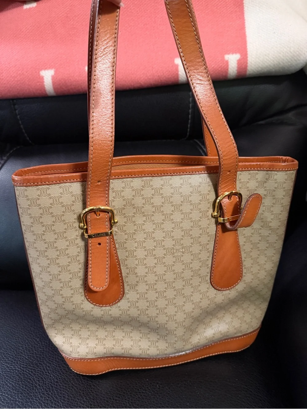 Celine Beige Canvas Tote with Tan Leather Trim - Picture 2 of 4
